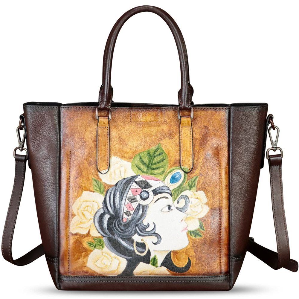 Chic Genuine Textured Bag For Hand Painted Textured Top Handle Satchel Handmad